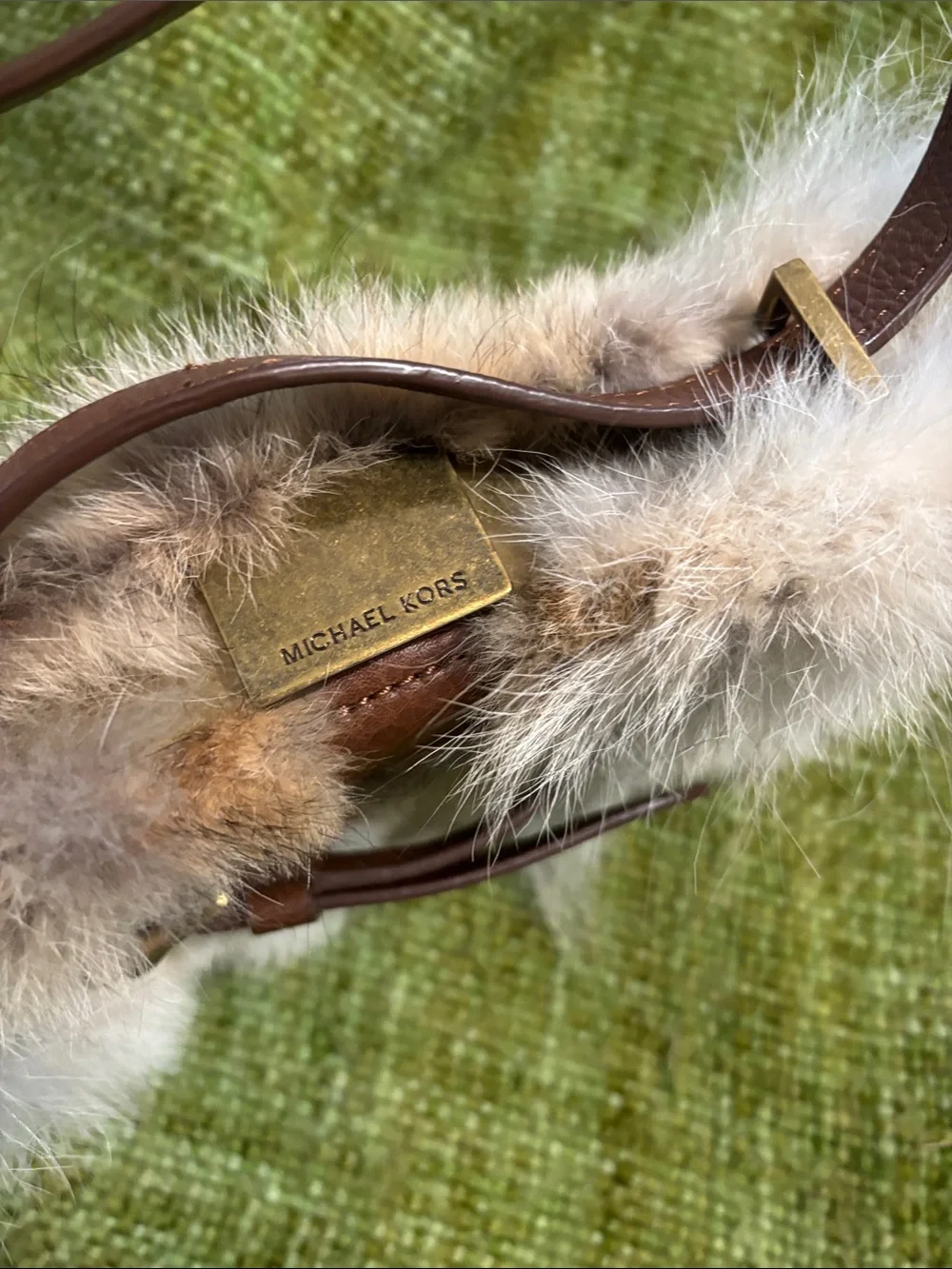 Michael Kors Faux Fur leather shoulder strap bag in Cream and Brown